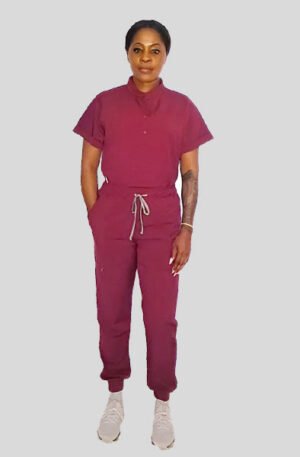 MandaUnique Burgundy Women's Jogger Scrub Pants