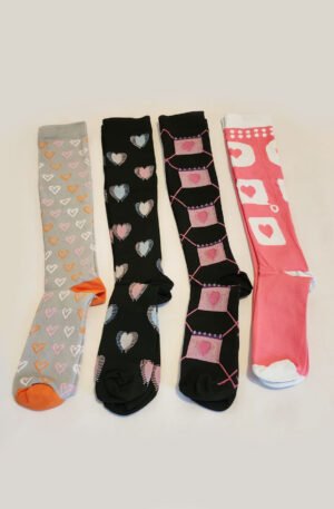 Colorful Heart-Themed Knee-High Socks - Pack of 4