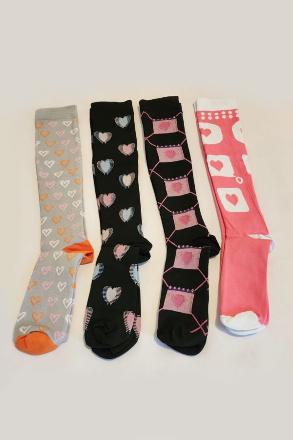 Colorful Heart-Themed Knee-High Socks - Pack of 4