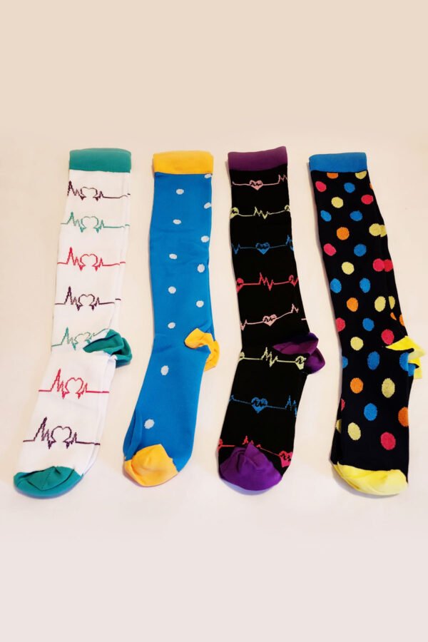 Vibrant Pulse & Polka Dot Knee-High Socks – 4-Pack